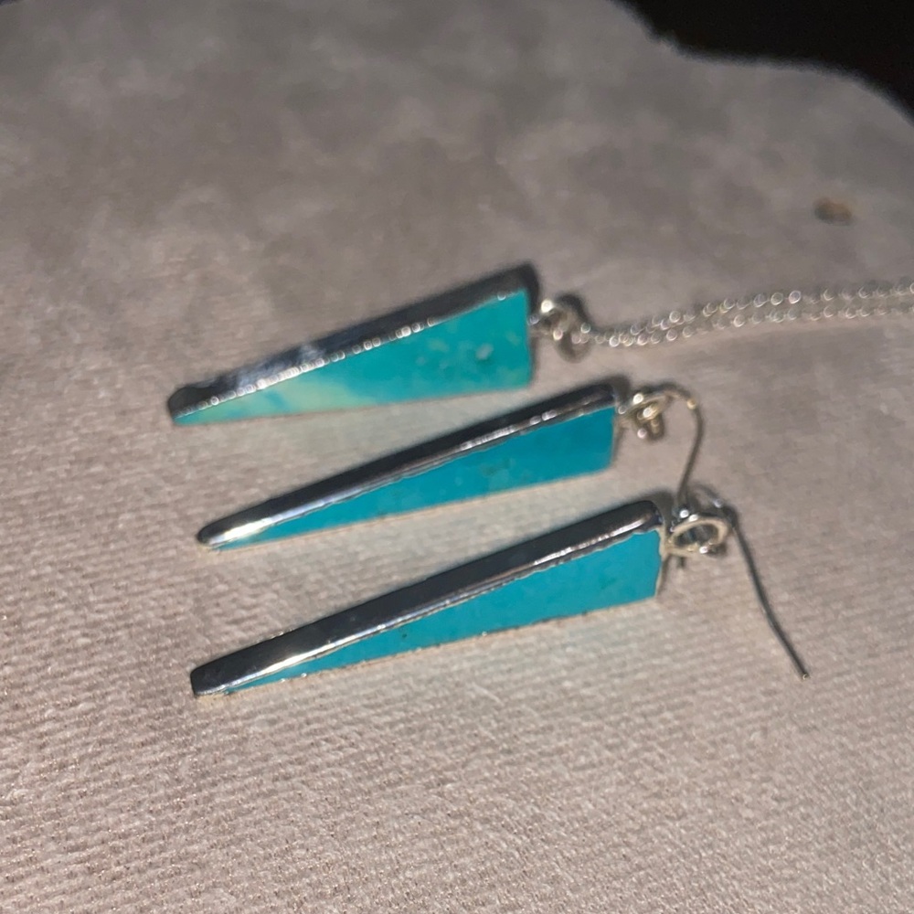 Chic Silver Plated Triangle Jewelry Set with Natural Turquoise. New! - Picture 10 of 10